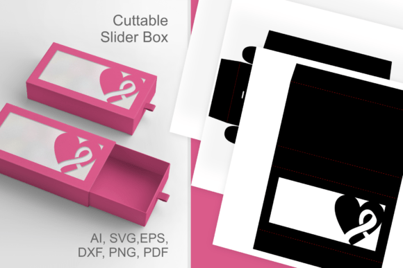 Cancer Awareness Ribbon Heart Window Box 3D SVG Objects