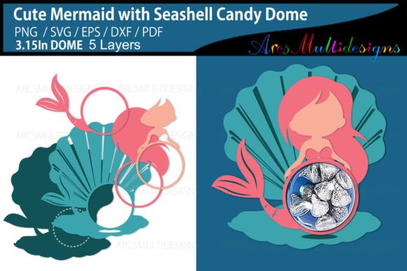 Cute Mermaid Seashell Candy Dome: 3D SVG for Fantasy And Fairy Tales