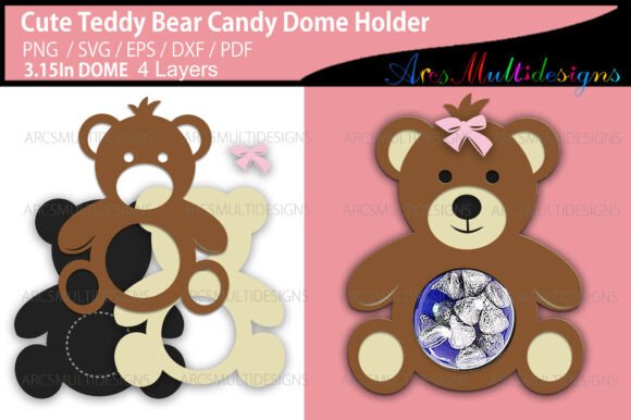 Cute Teddy Bear Candy Dome: 3D SVG Animals