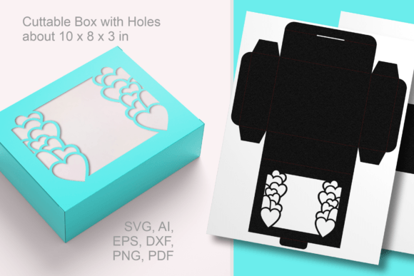 Lots of Hearts Frame Rectangular Box SVG: 3D SVG Gift Boxes